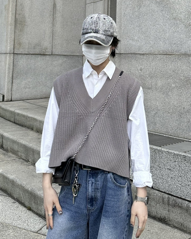 大阪店WEB限定受注制【Chikashitsu +】cropped box vest (2color)