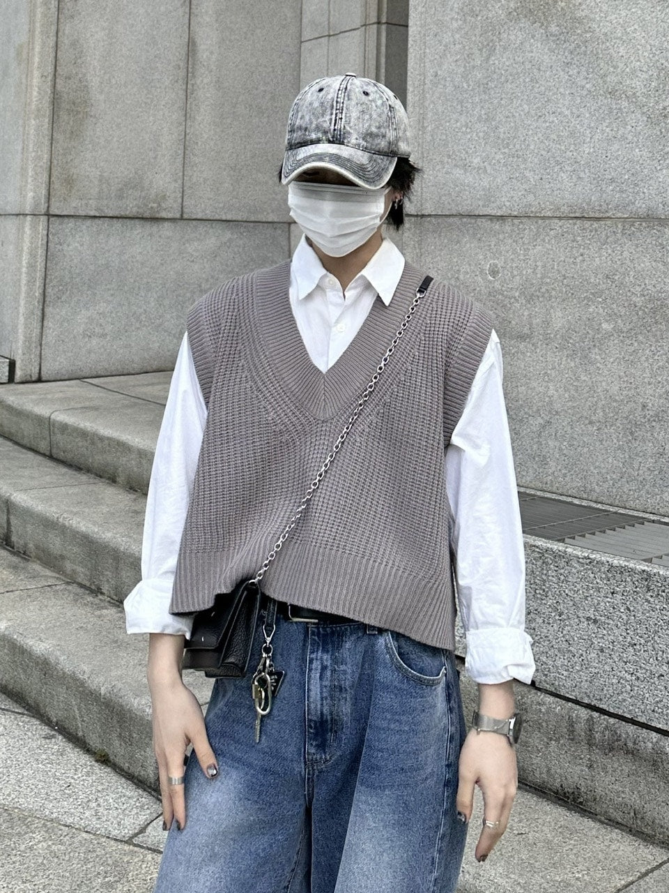 大阪店WEB限定受注制【Chikashitsu +】cropped box vest (2color)
