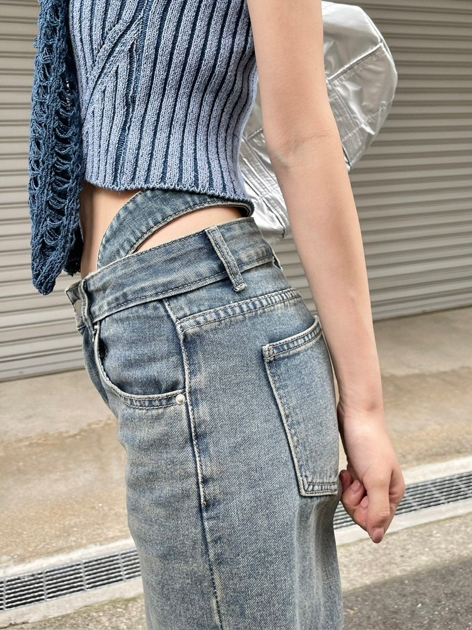 受注制【Chikashitsu + LADIES】waist T line denim pants