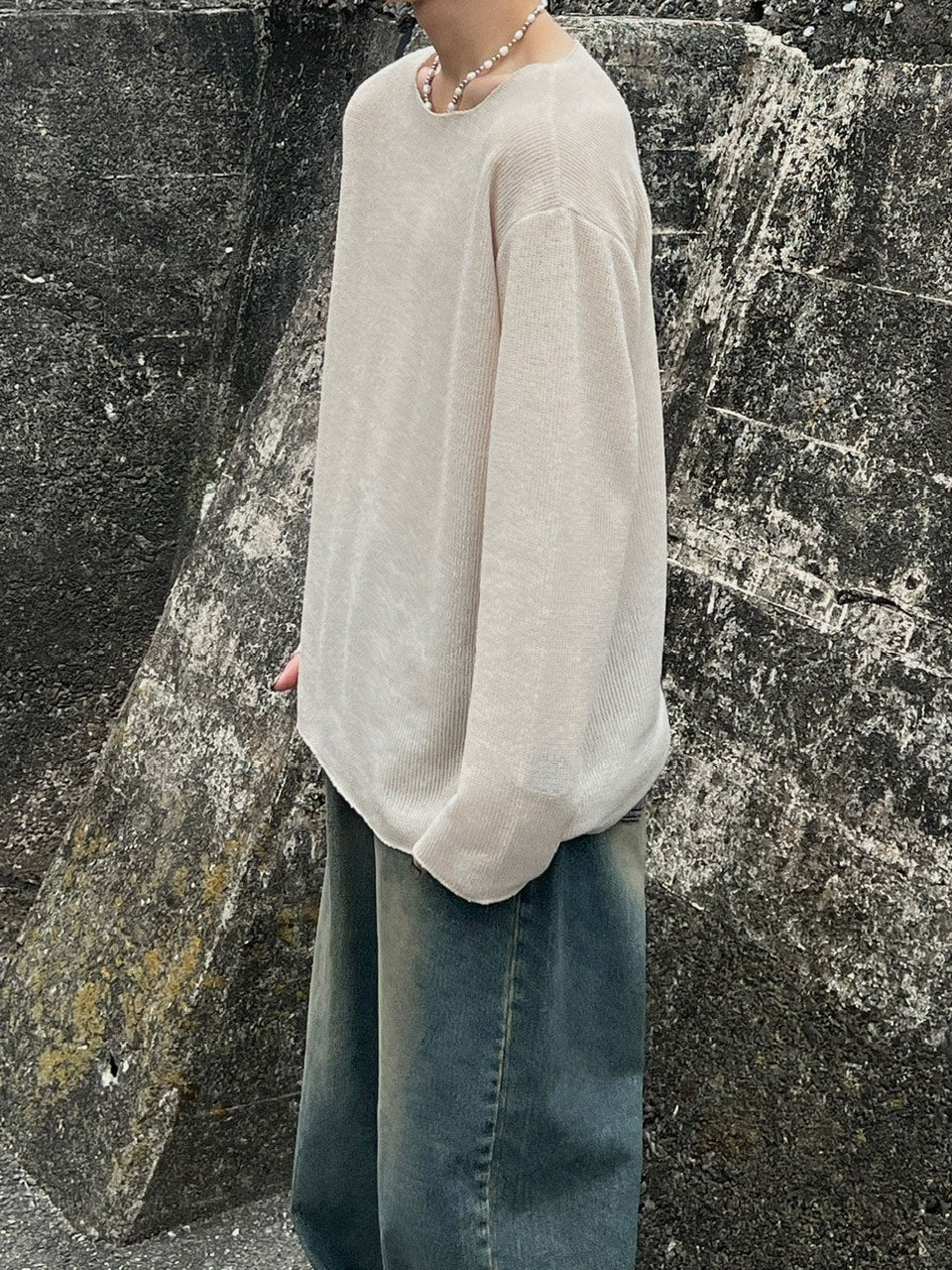 受注制【Chikashitsu +】see-through long sleeve knit (2color) / 【チカシツプラス】シースルー長袖ニット