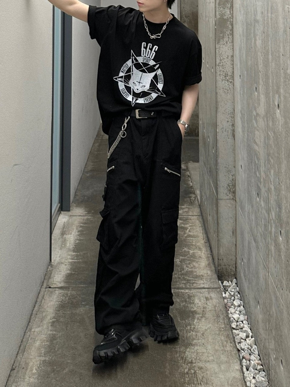 大阪店WEB限定【Chikashitsu +】oversized cats t-shirt (2color)