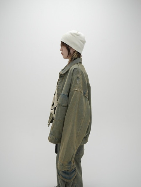 受注制【Never mind the XU】set up washed denim jacket (2color)