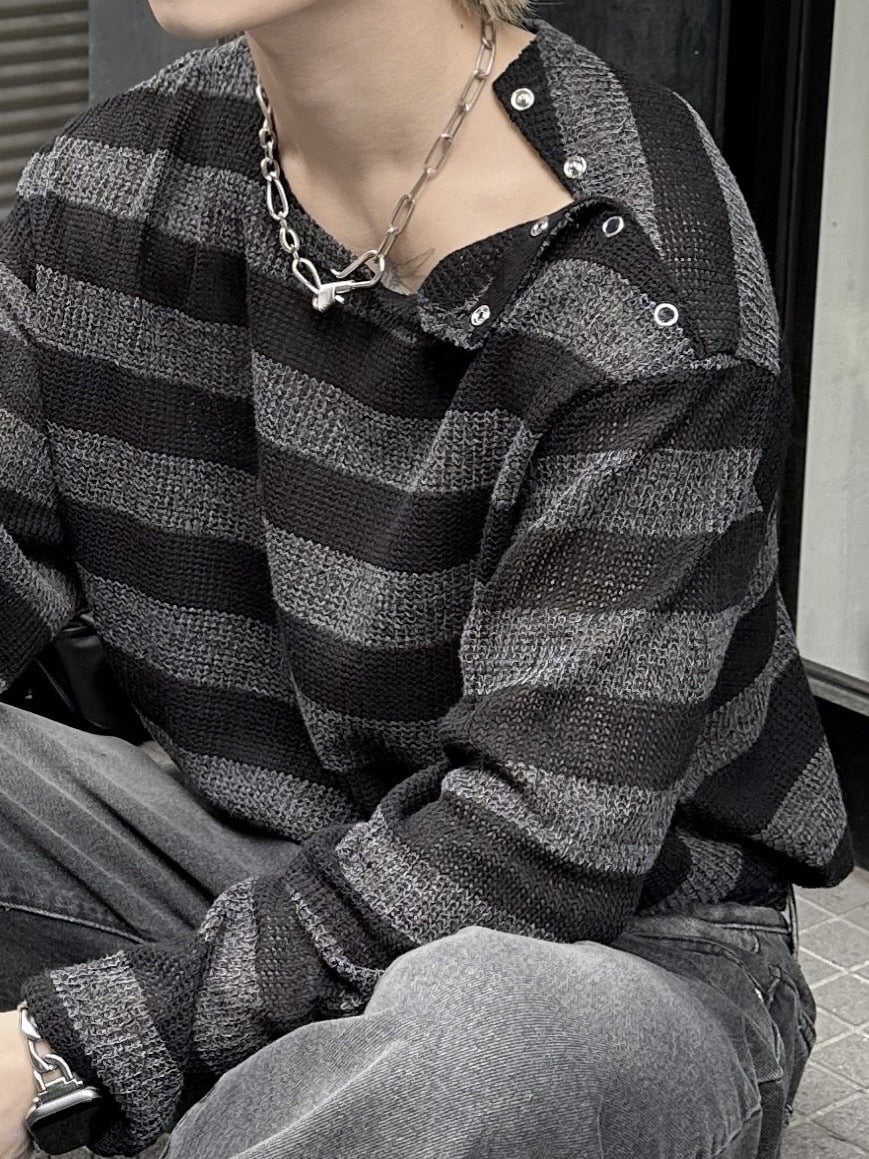 大阪店WEB限定受注制【Chikashitsu +】shoulder snap border knit (2color)