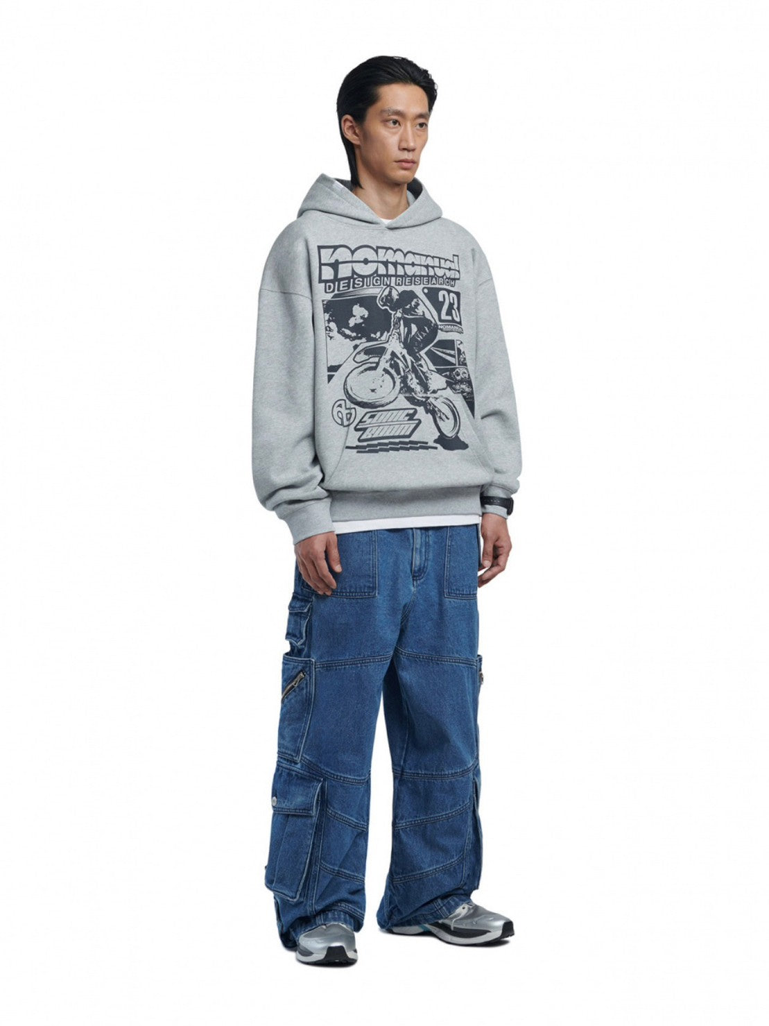 【NOMANUAL】NM AUTO HOODIE / 【ノーマニュアル】ロゴプリント長袖パーカー