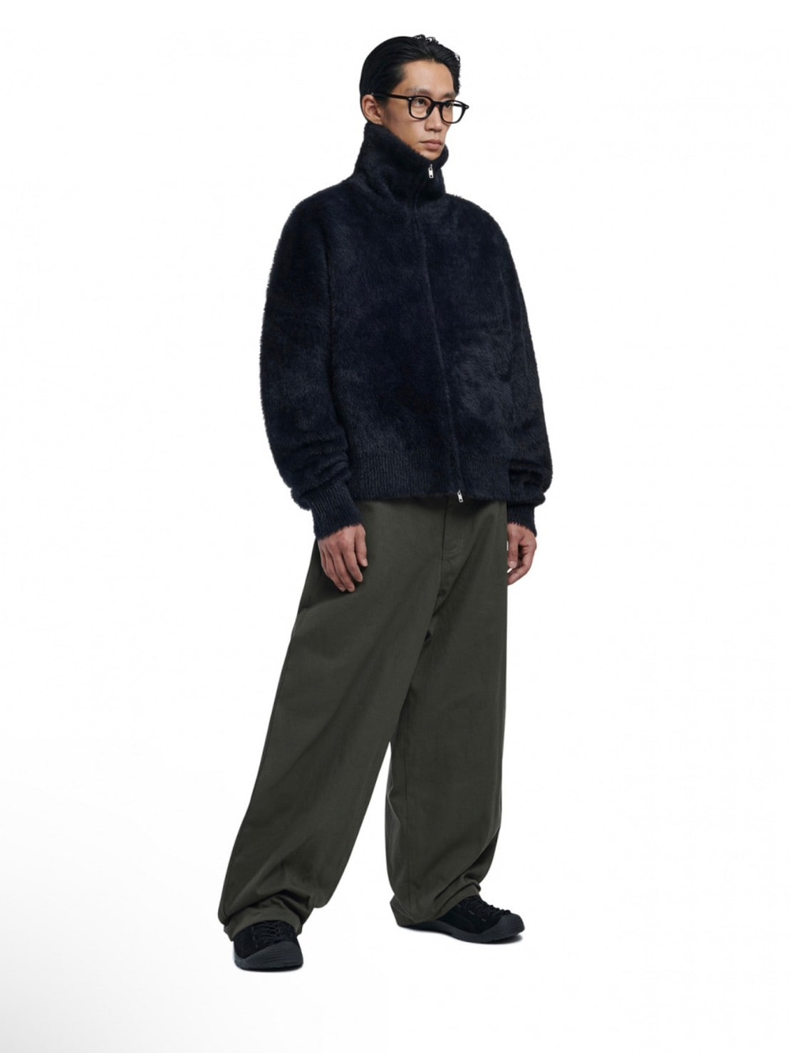 【NOMANUAL】HIGH NECK HAIRY KNIT ZIP-UP