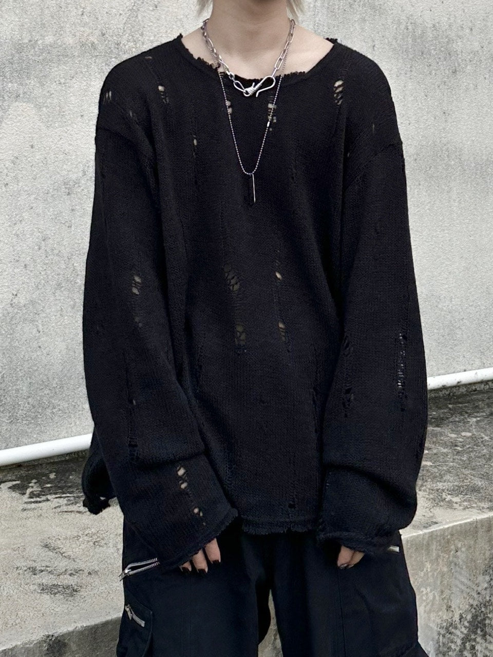 大阪店WEB限定受注制【Chikashitsu +】damage mohair knit (3color)