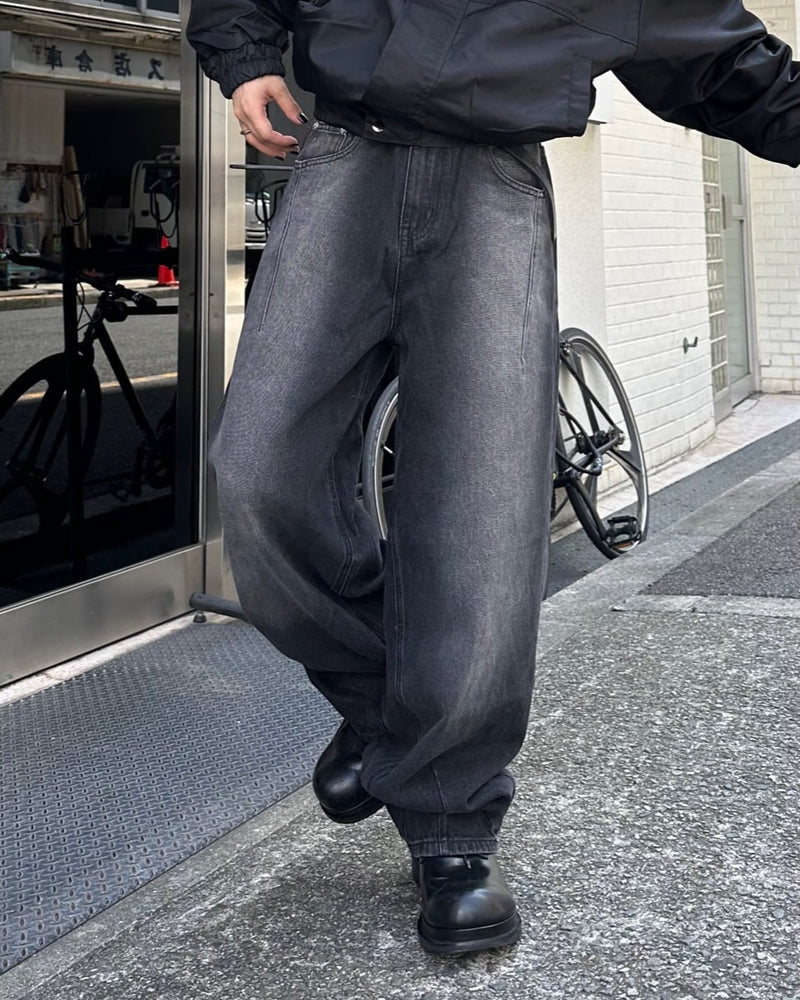 大阪店WEB限定受注制【Chikashitsu +】washing wide denim pants (2color)