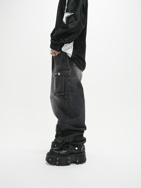 受注制【Never mind the XU】pocket cargo denim pants (2color) / 【ネバーマインドザエックスユー】ポケットカーゴワイドデニムパンツ