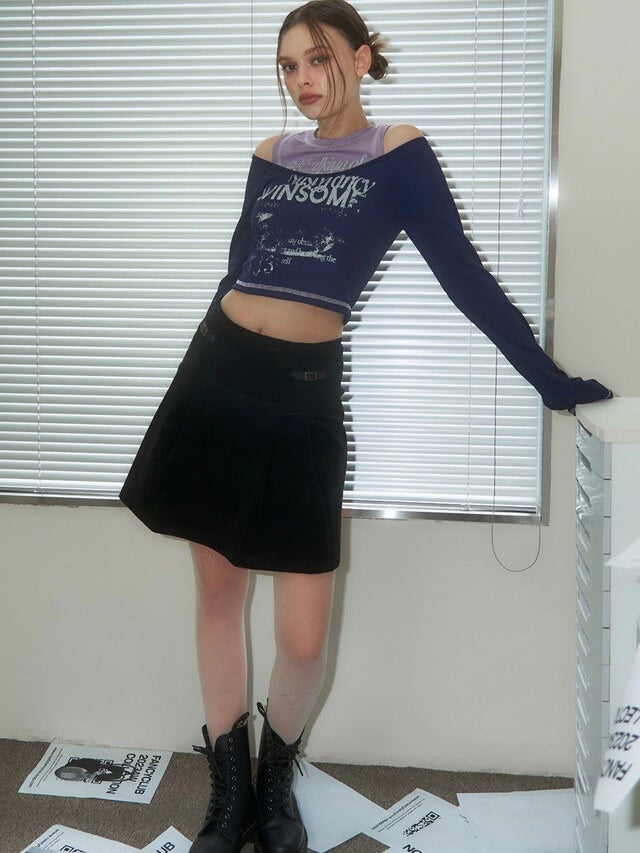 【FANCY CLUB】WINSOME OFF SHOULDER HALTERNECK CROP TEE / 【ファンシークラブ】オフショルダーホルターネッククロップ長袖Tシャツ