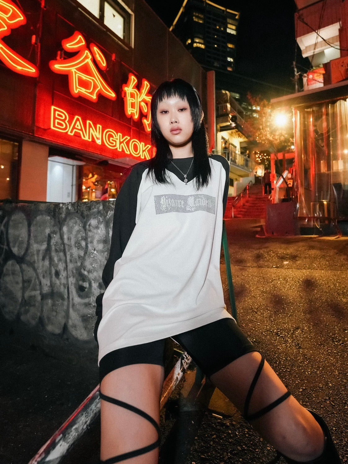 【Bizarre Maiden】rhinestone logo raglan tee (2color) / 【ビザールメイデン】ラインストーンロゴラグラン長袖Tシャツ