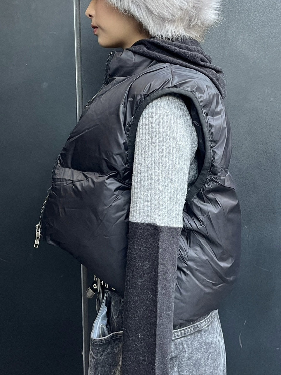 受注制【Never mind the XU】short padding vest (2color) / 【ネバーマインドザエックスユー】ショートパディングベストダウンジャケット