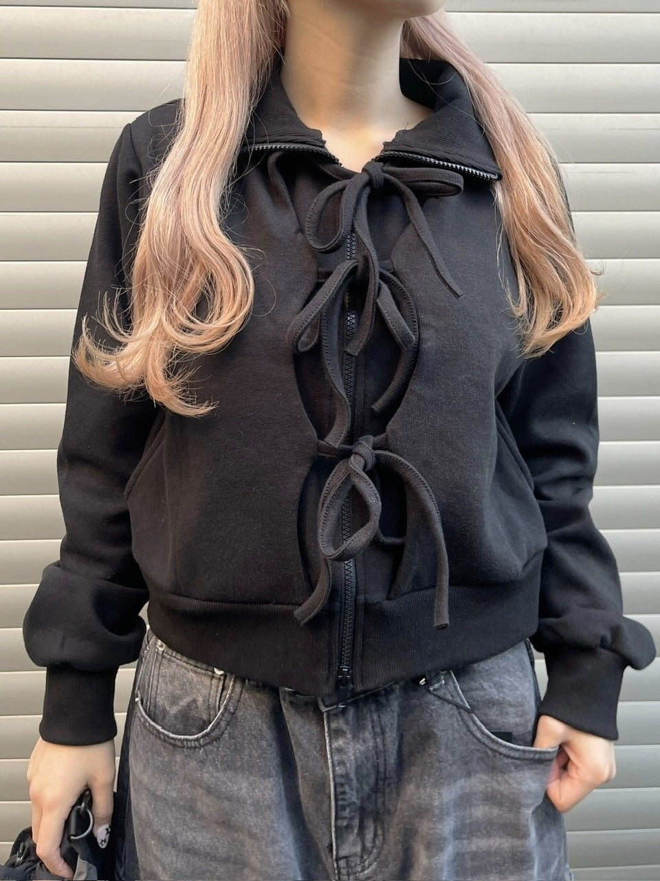 受注制【nmtc +】ribbon zip up jacket (2color) / 【エヌエムティーシープラス】リボンジップアップ長袖ジャケット