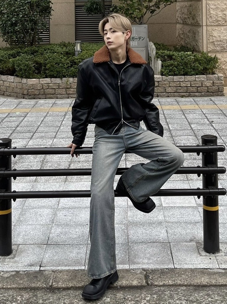 【Chikashitsu +】vintage wash bootscut denim pants (2color)