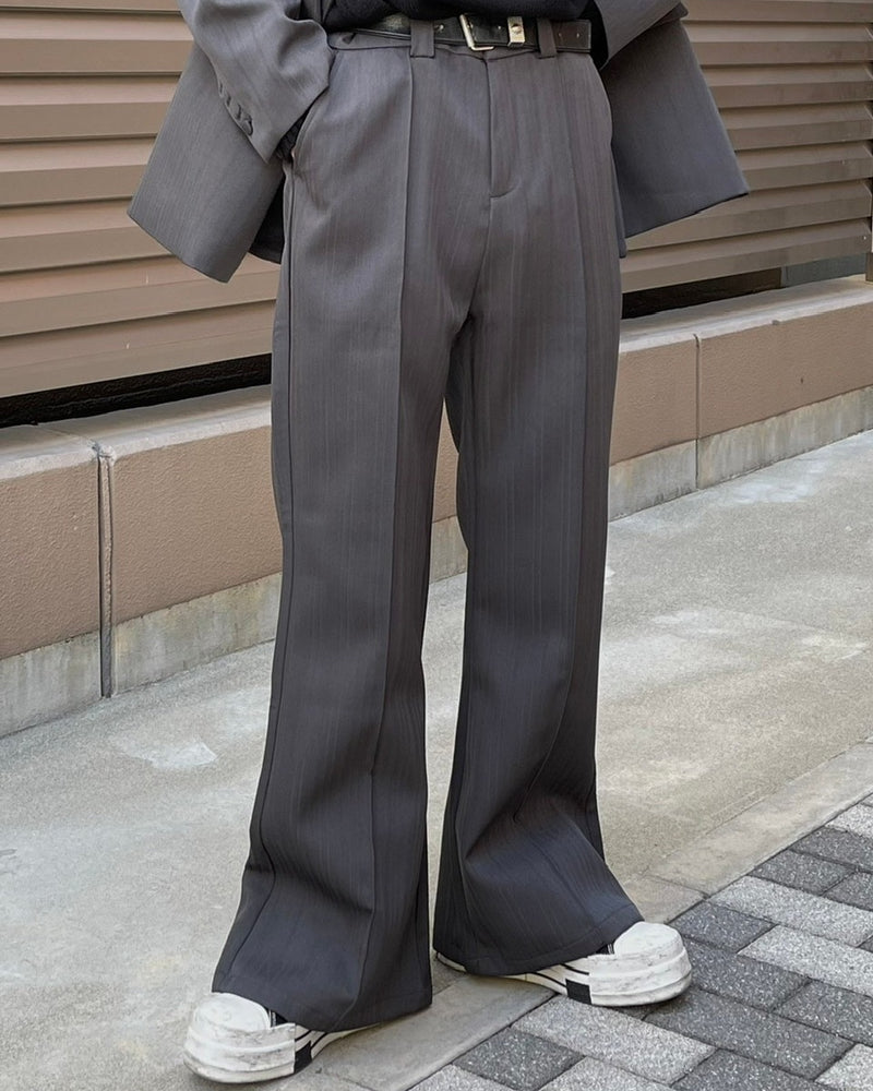 【Chikashitsu +】set up center press flare slacks (2color)