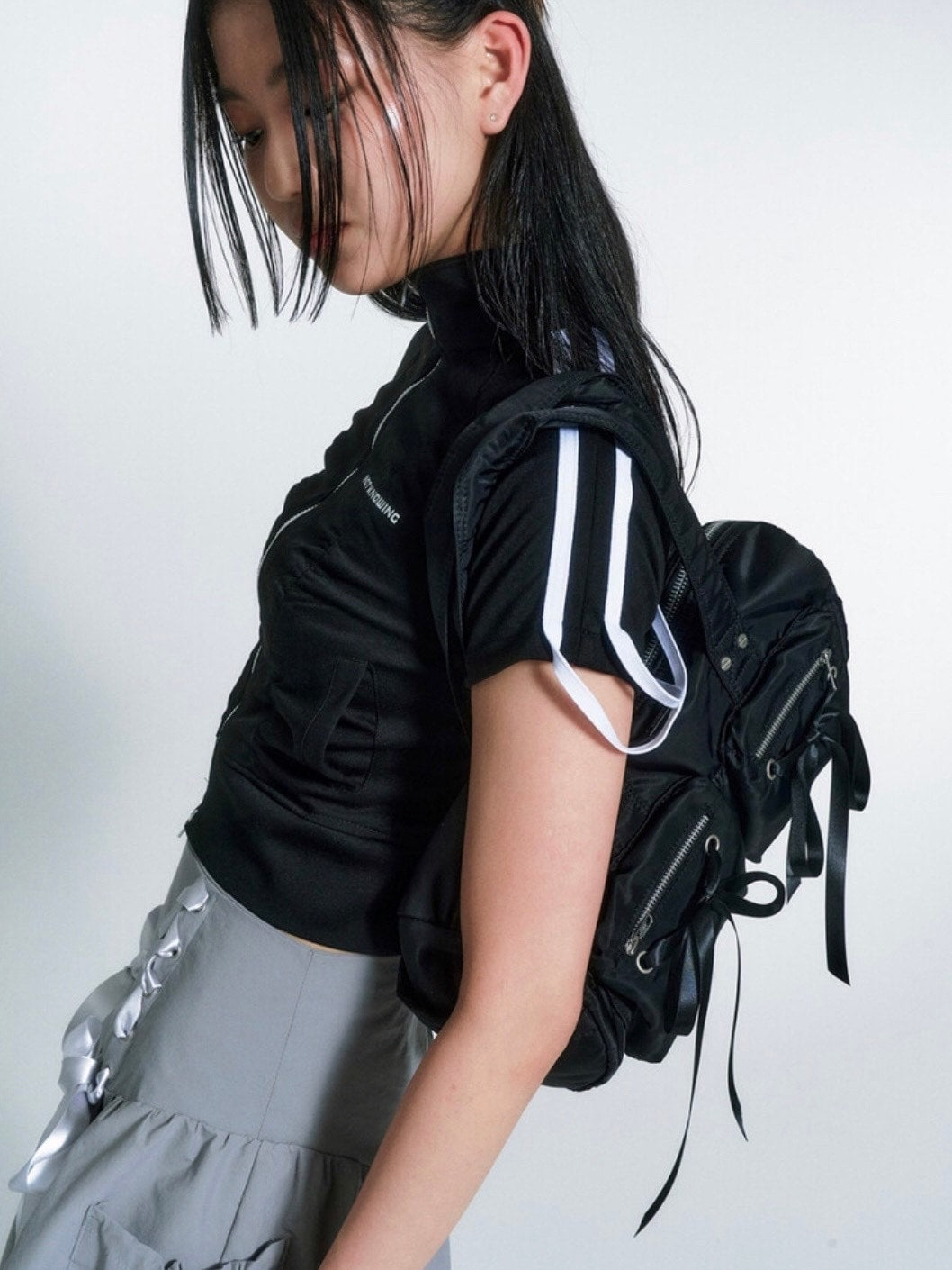 【NOT KNOWING】Double Ribbon Cargo Duffle Bag