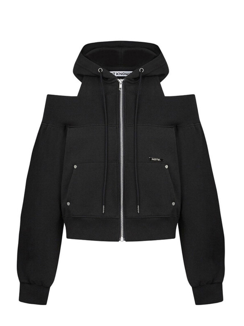 【NOT KNOWING】Open Shoulder Zip Up Hoodie / 【ノットノーイング】オープンショルダージップアップパーカー