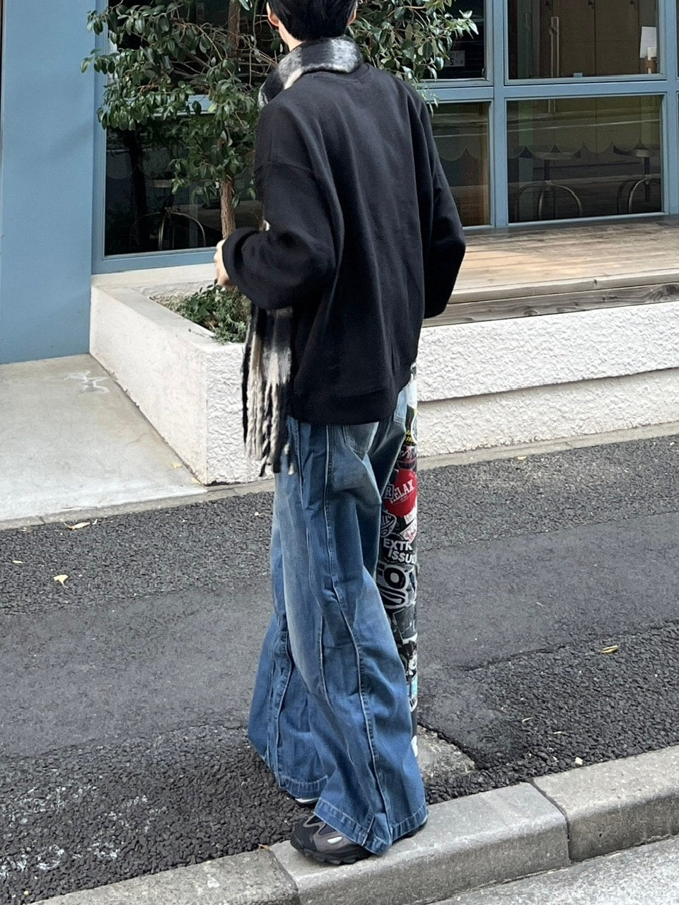 【Chikashitsu +】side wave design denim pants