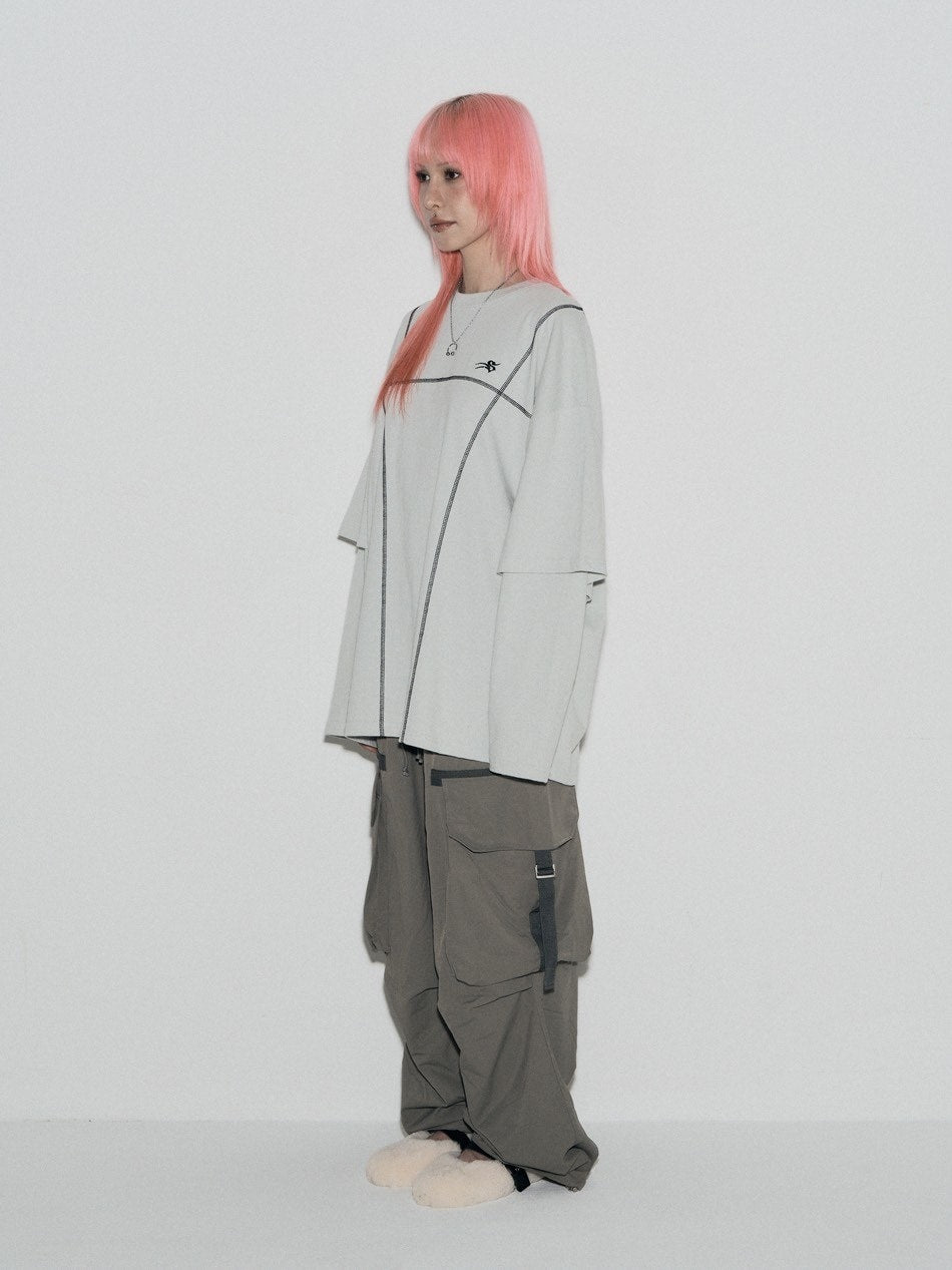 【SETUP‐EXE】LAYERD SLEEVE STITCH T-SHIRT