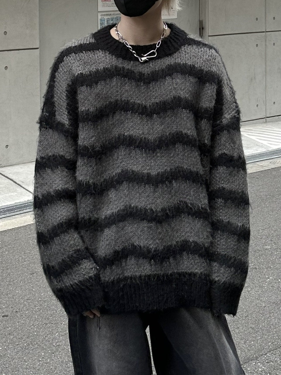 大阪店WEB限定受注制【Chikashitsu +】oversized wave border knit