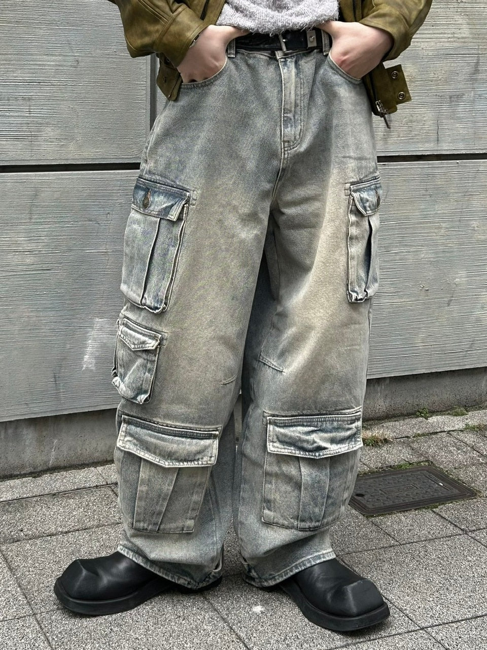 受注制【Chikashitsu +】vintage wash cargo denim pants (2color)
