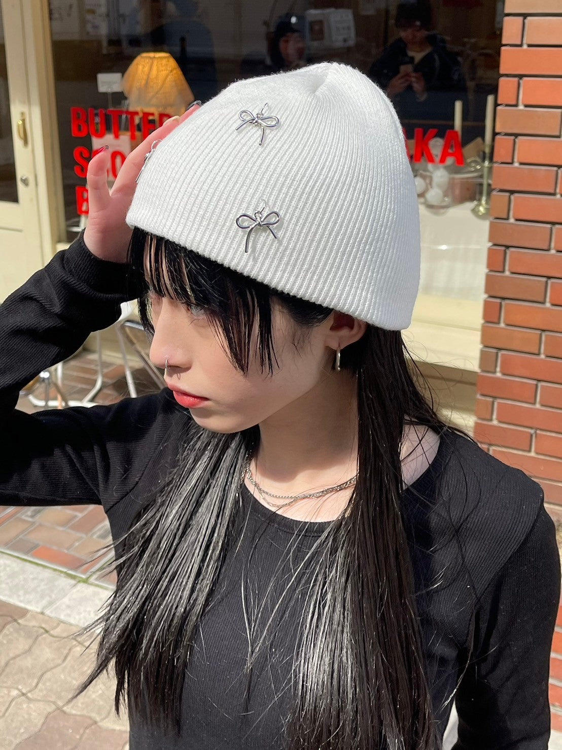 受注制【Chikashitsu + LADIES】ribbon beanie (3color)