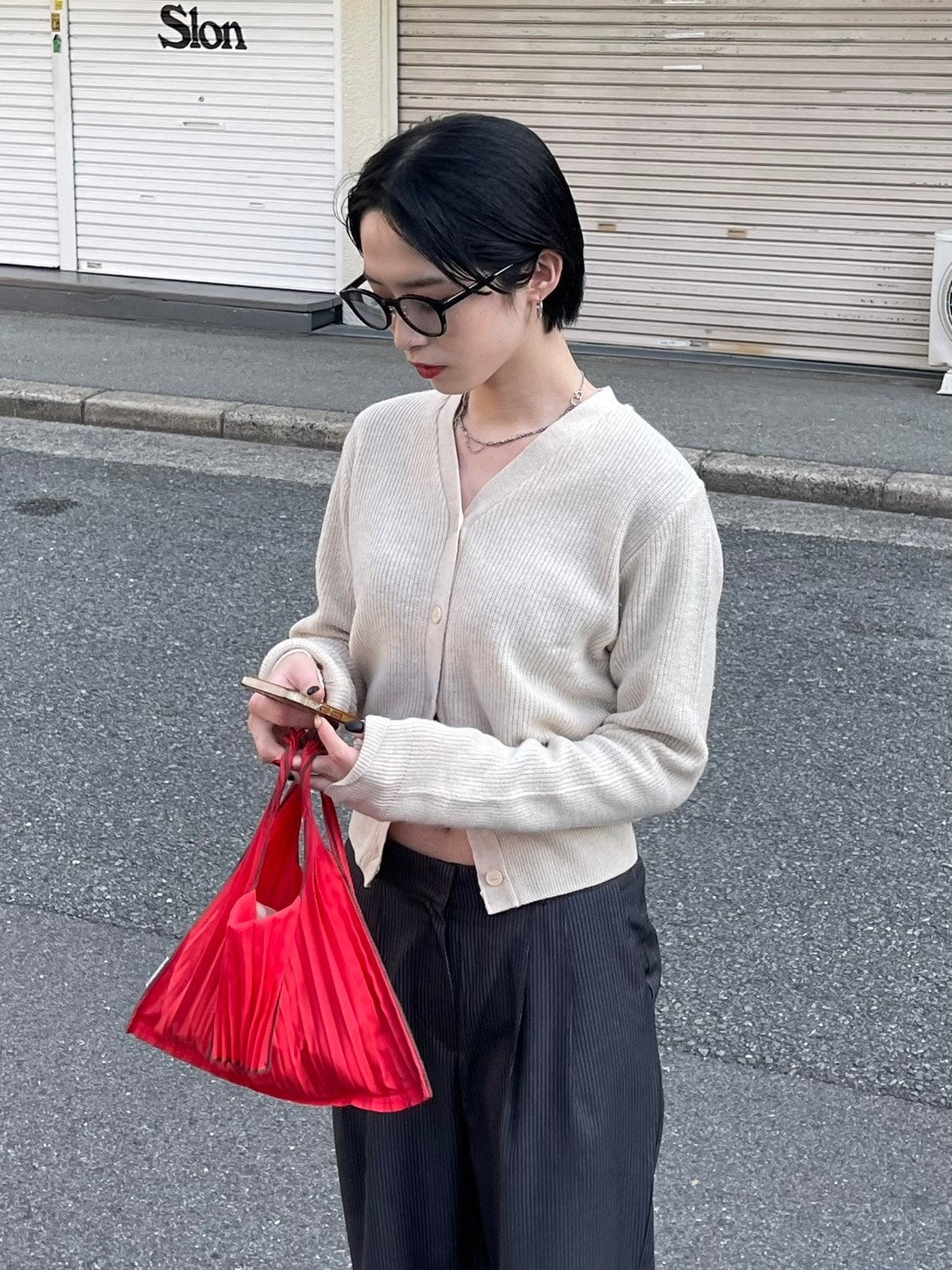 【Chikashitsu + LADIES】vneck rib knit cardigan (2color)