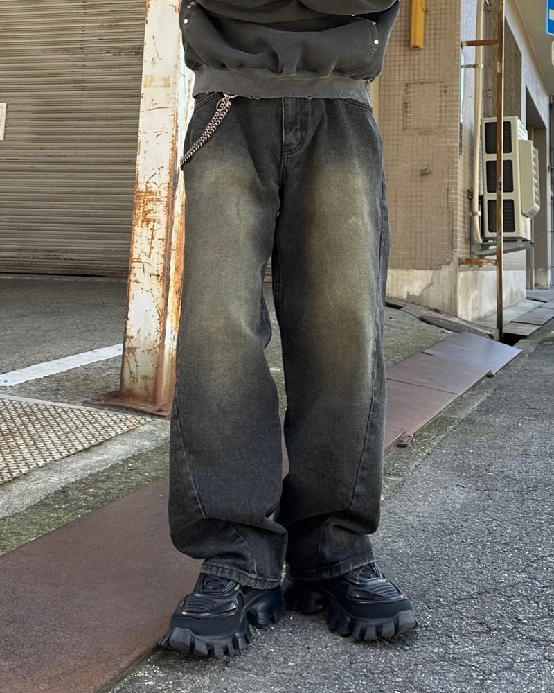大阪店WEB限定受注制【Chikashitsu +】vintage wash curve denim pants