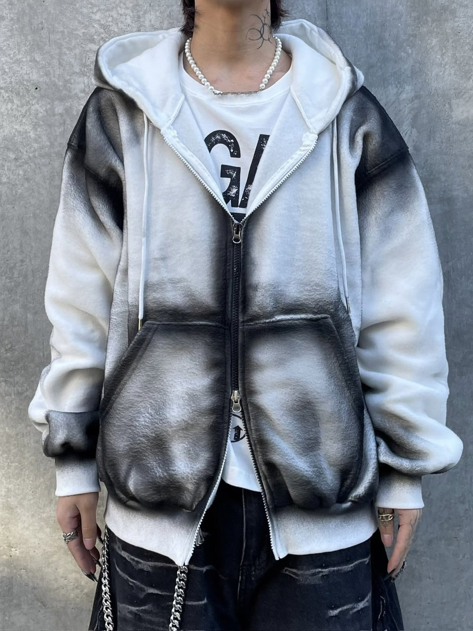受注制【Never mind the XU】dirty zip up hoodie (2color) – PRESSING