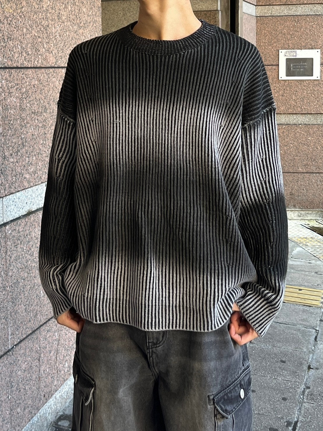 受注制【Chikashitsu +】bleach washing knit (3color) / 【チカシツプラス】ブリーチウォッシング長袖ニット