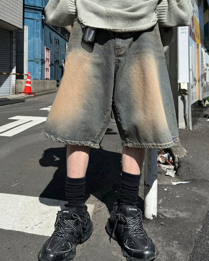 受注制【Chikashitsu +】vintage wash denim half pants