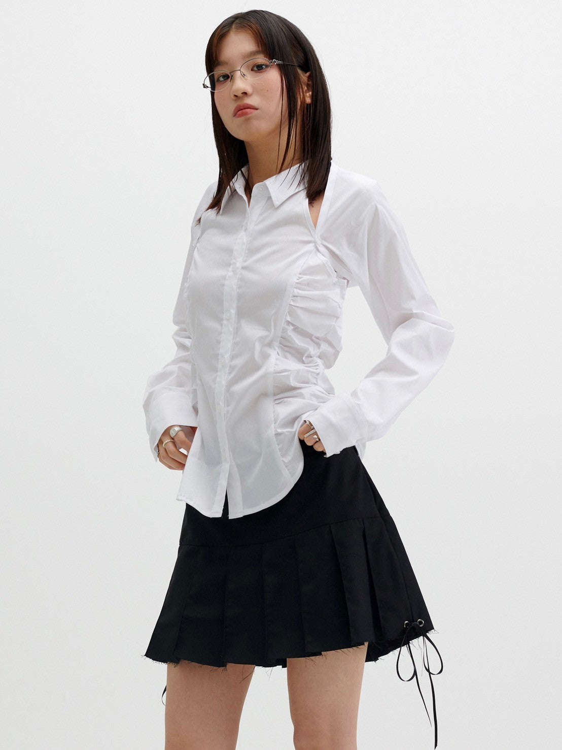 【runningHIGH】CUT OFF PLEATED MINI SKIRT