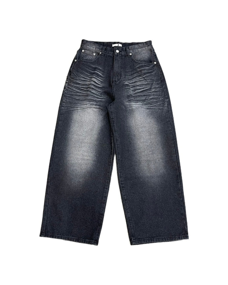 【Chikashitsu +】design washing wide denim pants (2color) / 【チカシツプラス】デザインウォッシングワイドデニムパンツ