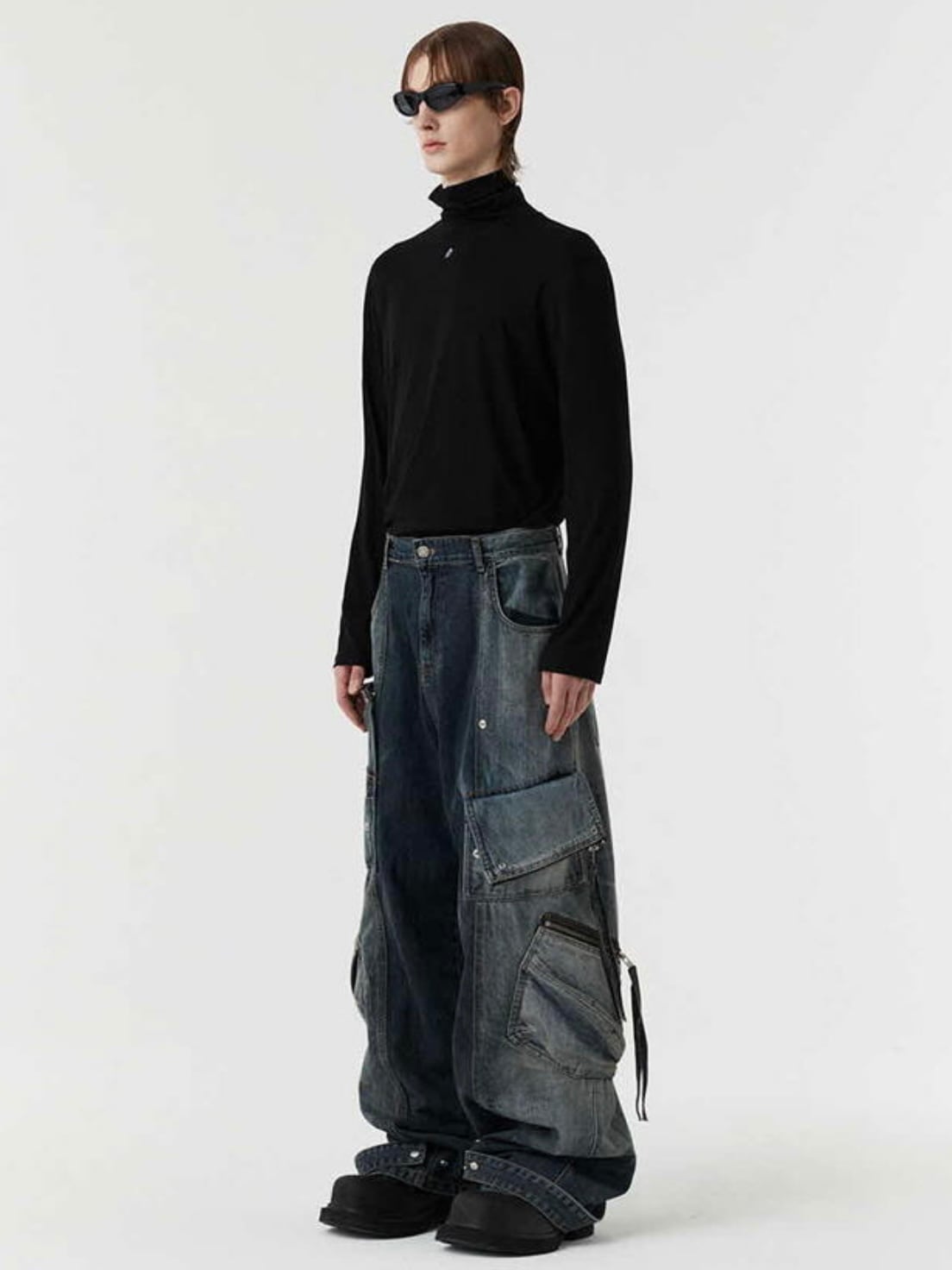【DNSR】twoface multi cargo denim pants