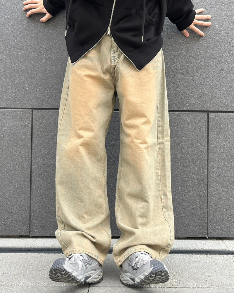 【Chikashitsu +】vintage wash semi wide denim pants 3 / 【チカシツプラス】ヴィンテージウォッシュセミワイドデニムパンツ