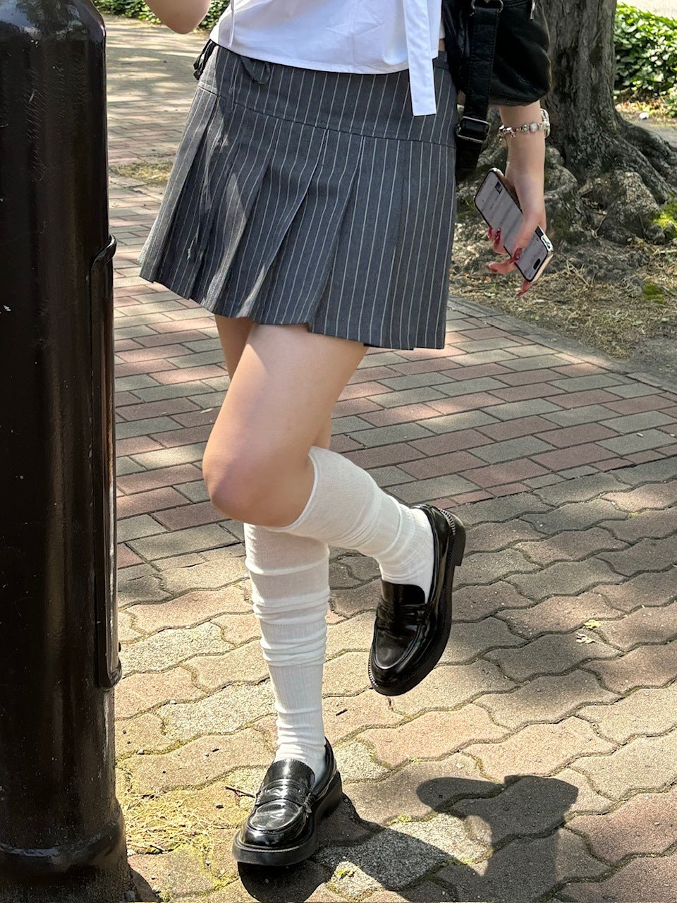 受注制【OaKS】stripe pleats skirt (2color)