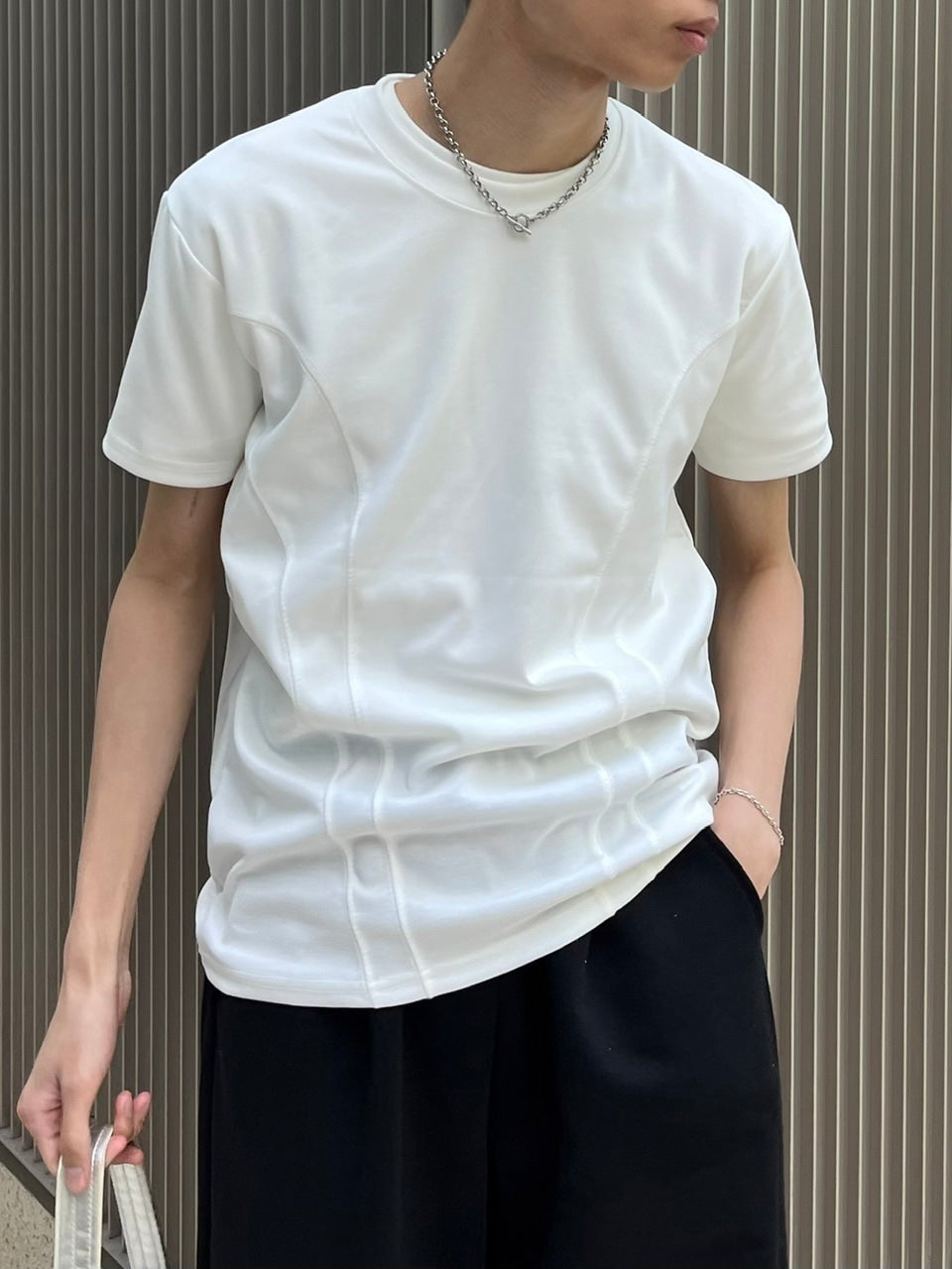 受注制【Chikashitsu +】compact stitch rib t-shirt (3color) / 【チカシツプラス】コンパクトステッチリブ半袖Tシャツ