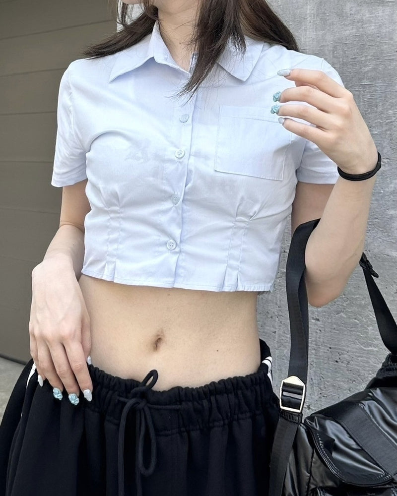 受注制【Never mind the XU】pintuck cropped shirt (3color)