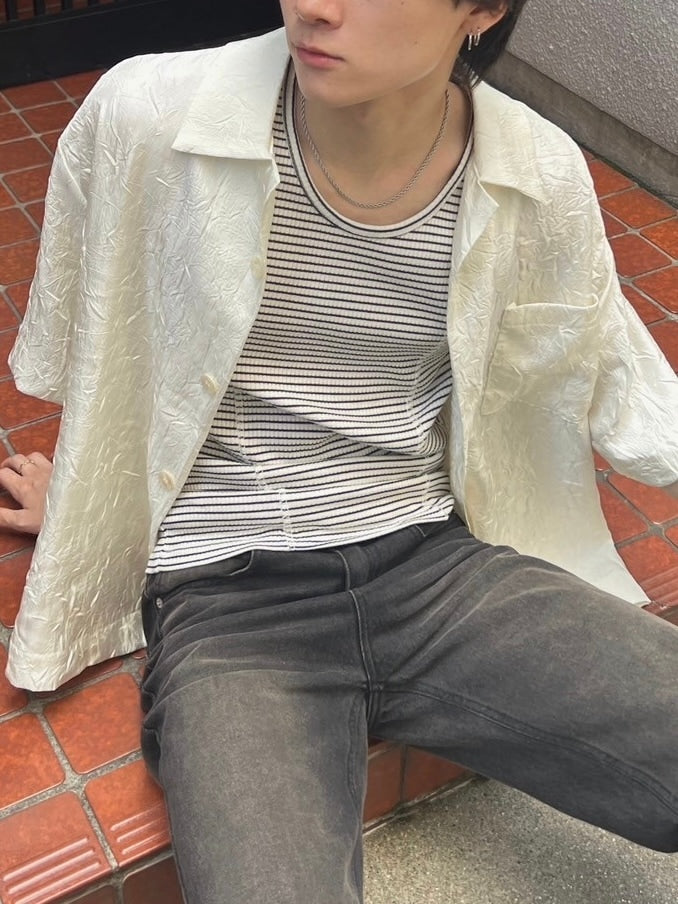 受注制【Chikashitsu +】border stitch rib sleeveless (2color) / 【チカシツプラス】ボーダーステッチリブタンクトップ