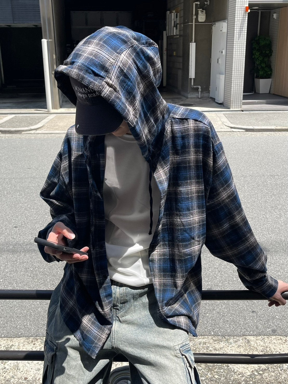 受注制【Chikashitsu +】glen check hooded shirt (2color) / 【チカシツプラス】グレンチェックフード長袖シャツ