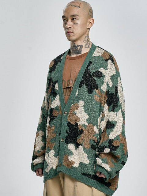 【AJOBYAJO】Teddy Bear Camouflage Cardigan
