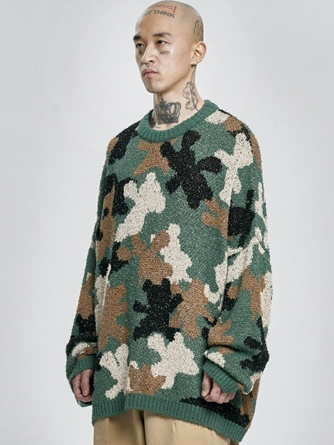 【AJOBYAJO】Teddy Bear Camouflage Knit Sweater