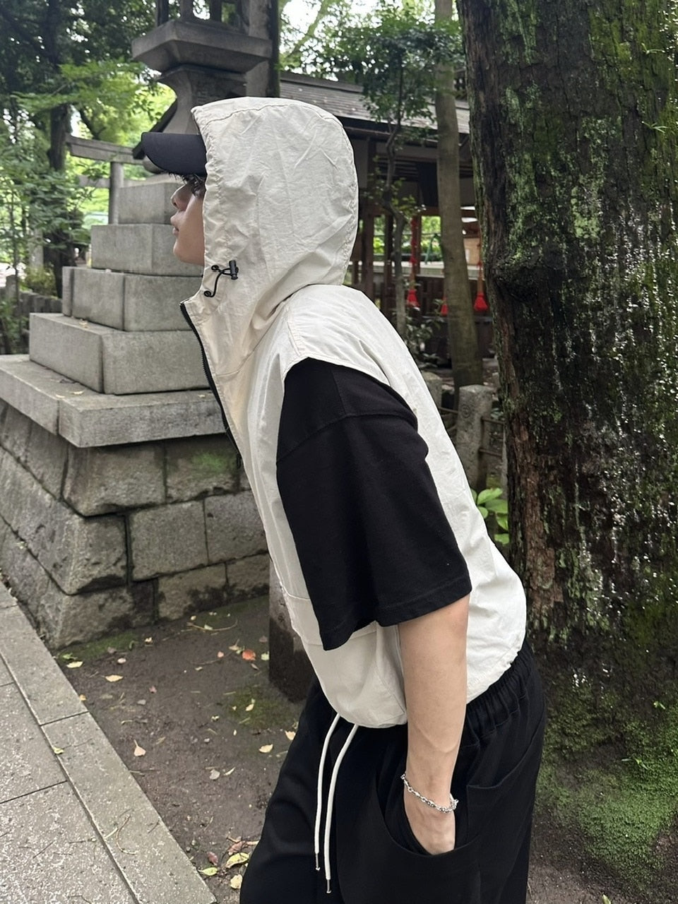 受注制【youll】nylon hooded vest (2color)