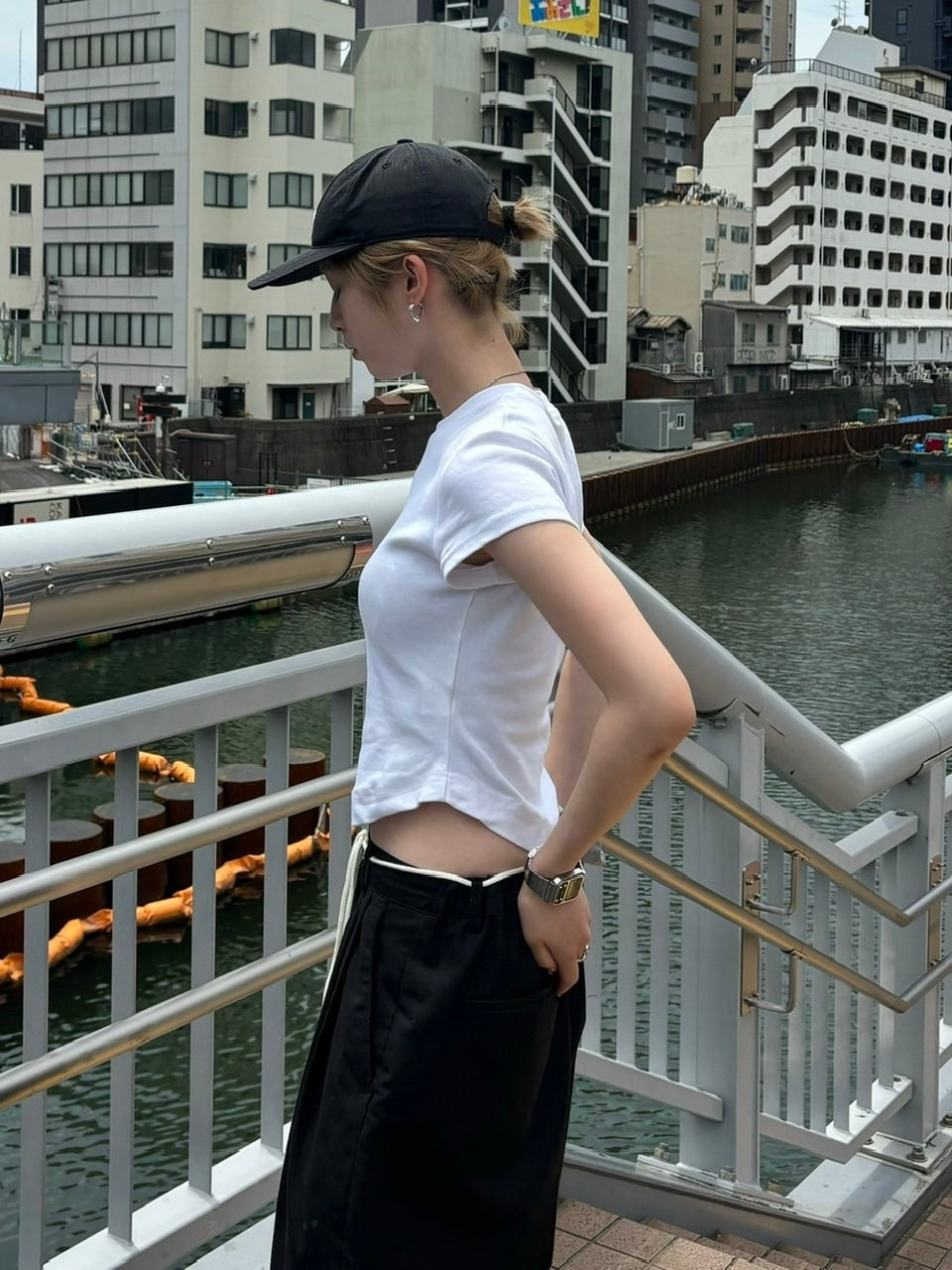 受注制【OaKS】basic cropped half sleeve t-shirt (2color)