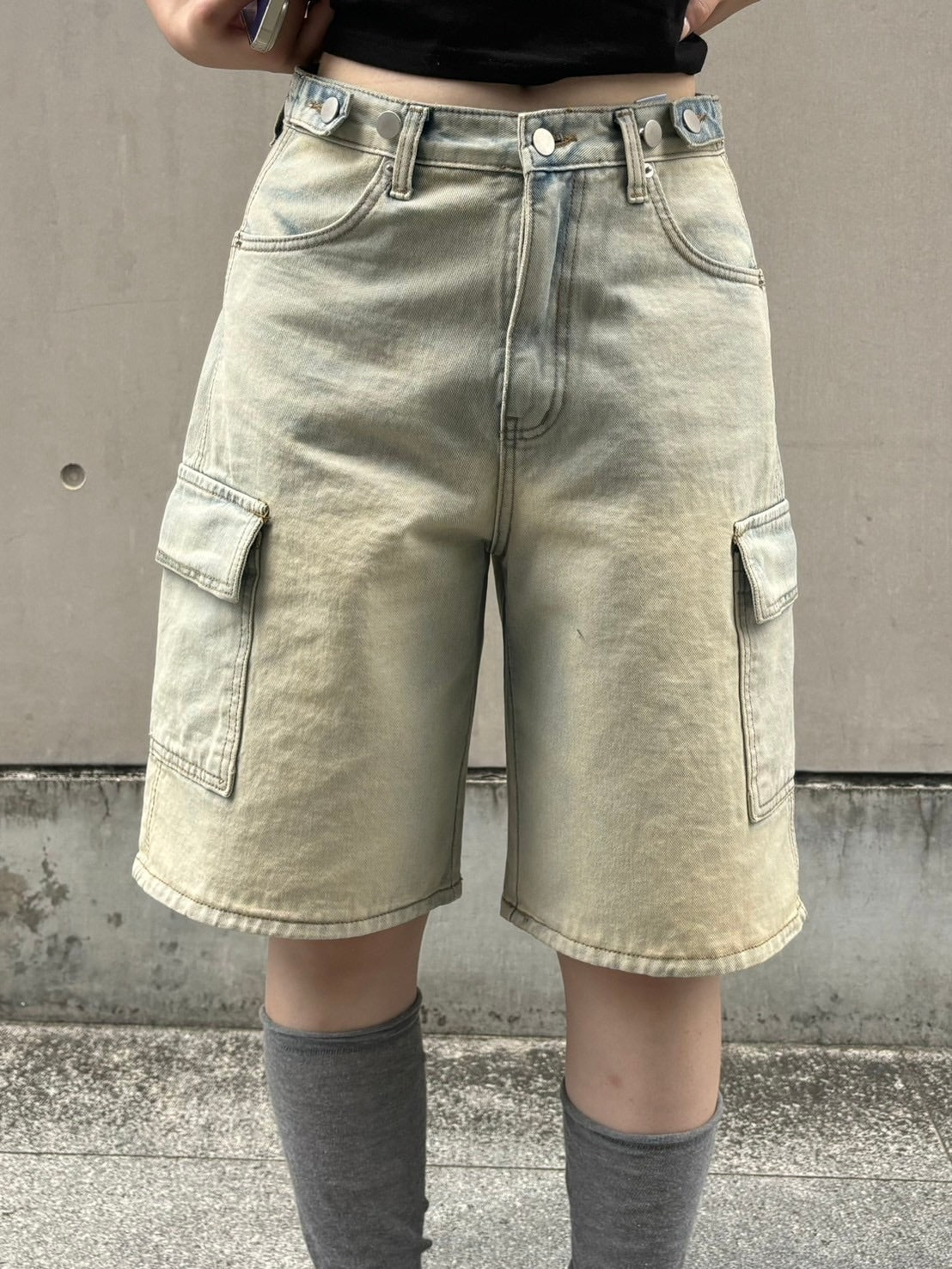 受注制【OaKS】cargo denim half pants