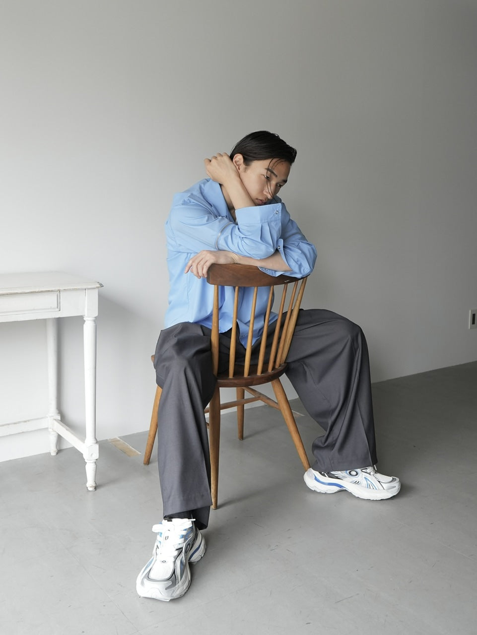 【CS】2way zip square cut shirt (blue) / 【シーエス】2ウェイジップスクエアカット長袖シャツ