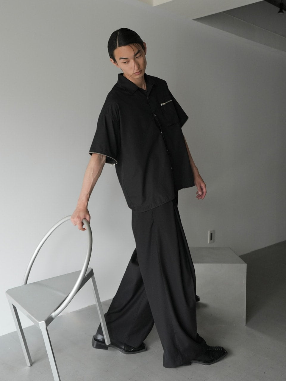 【CS】2way zip square cut shirt (black) / 【シーエス】2ウェイジップスクエアカット長袖シャツ