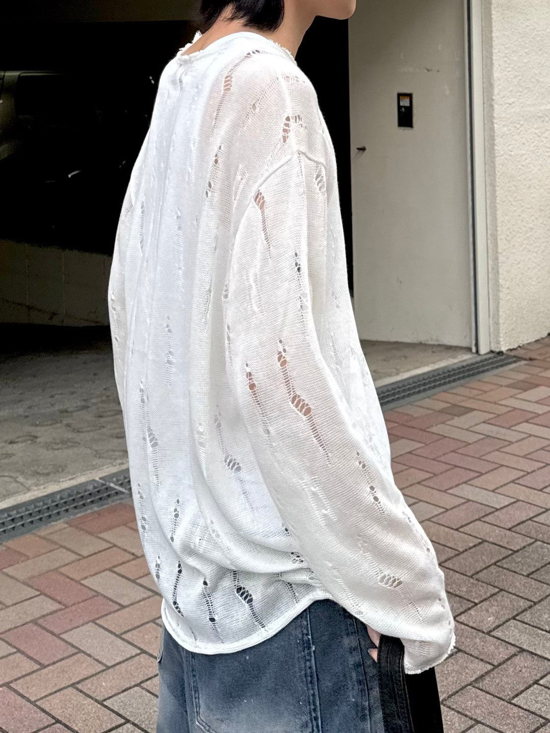 受注制【Chikashitsu +】shoulder button damage summer knit (3color)