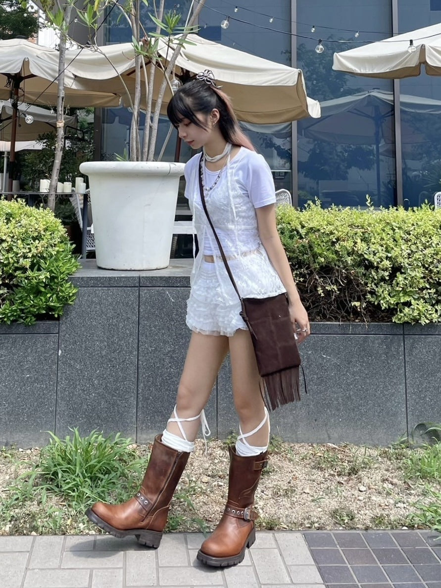 受注制【Never mind the XU】tie scarf lace tops (2color)