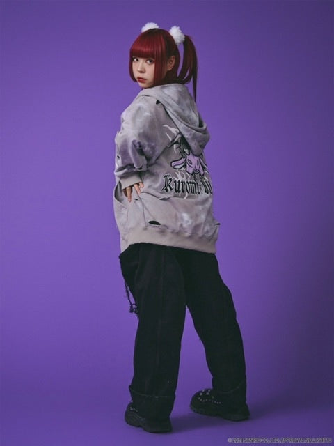 【GALFY×KUROMI】イルガルフィームラ染めZIPパーカー / 【ガルフィー×クロミ】ロゴ長袖ジップアップパーカー