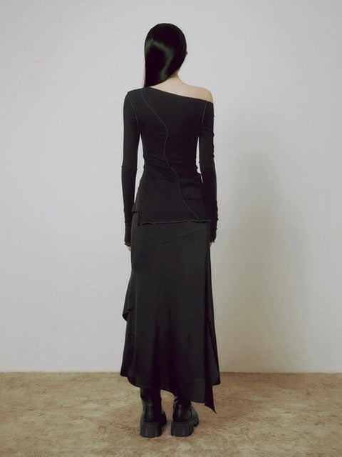 【FLAREUP】One-Shoulder Lettuce Stitch Cardigan